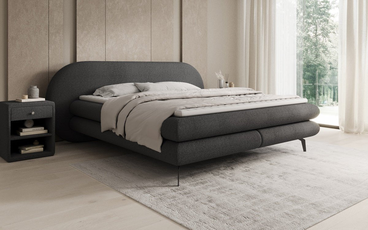 Lit boxspring Marisol avec tête de lit ovale en Bouclé