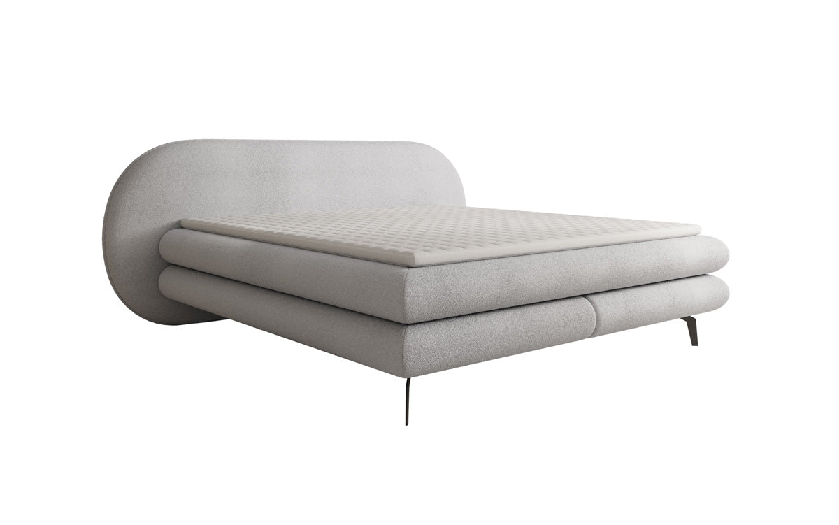 Lit boxspring Marisol avec tête de lit ovale en Bouclé
