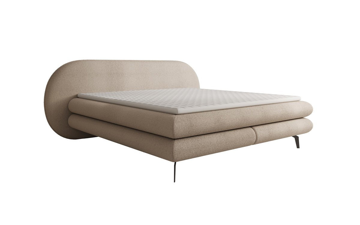 Lit boxspring Marisol avec tête de lit ovale en Bouclé