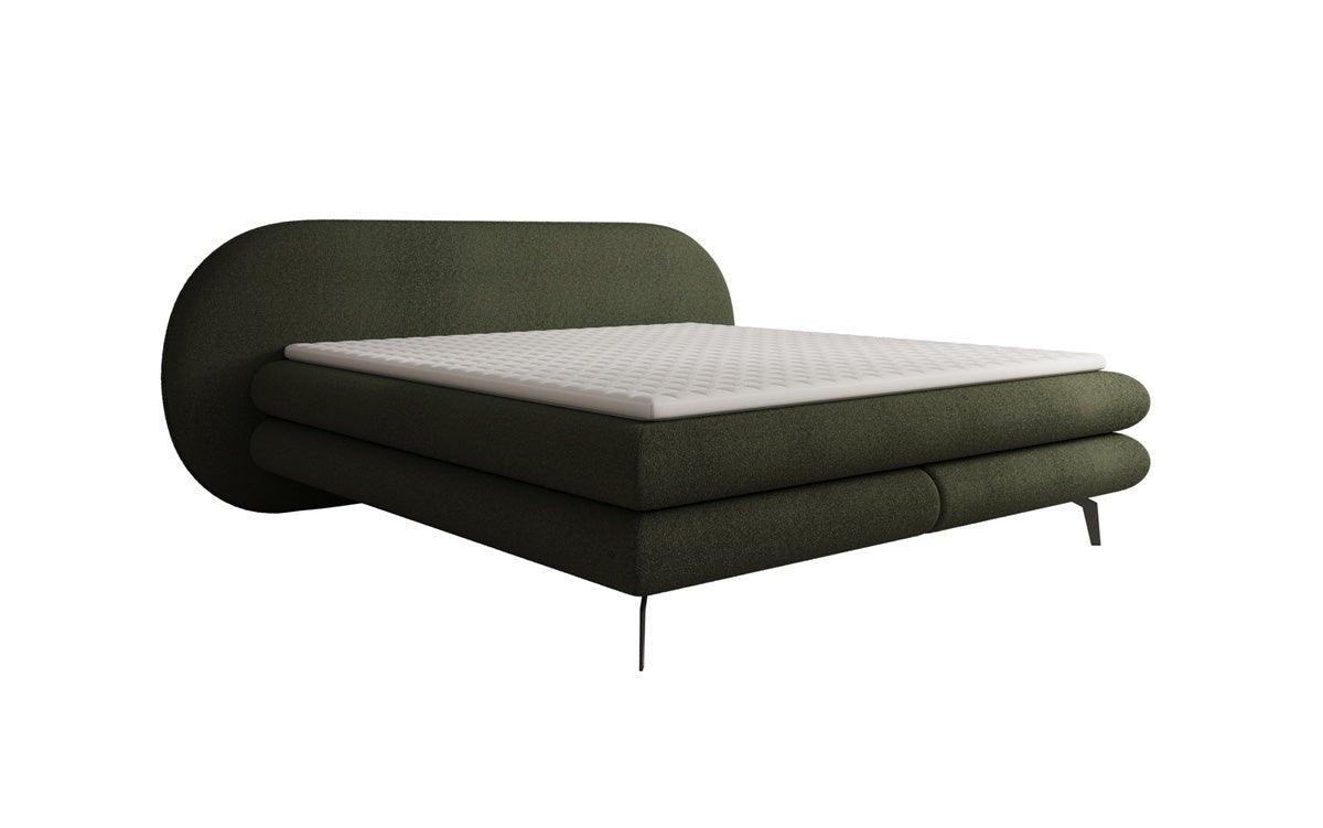 Lit boxspring Marisol avec tête de lit ovale en Bouclé
