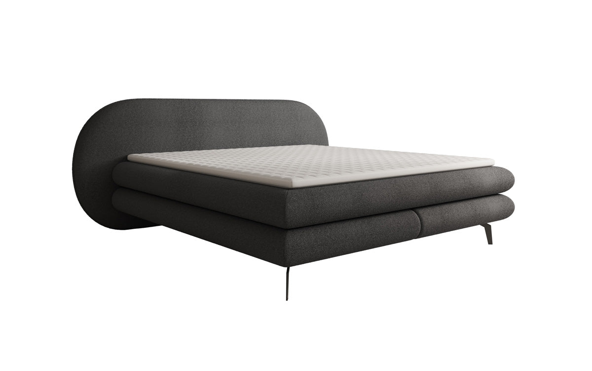 Lit boxspring Marisol avec tête de lit ovale en Bouclé