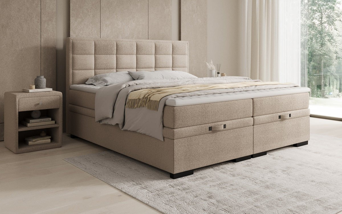 Lit boxspring Alessia avec rangement en Peluche Bouclé