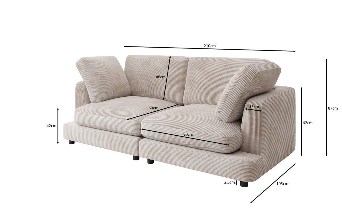 Designer 2 Seater Sofa Thalessa in Corduroy
