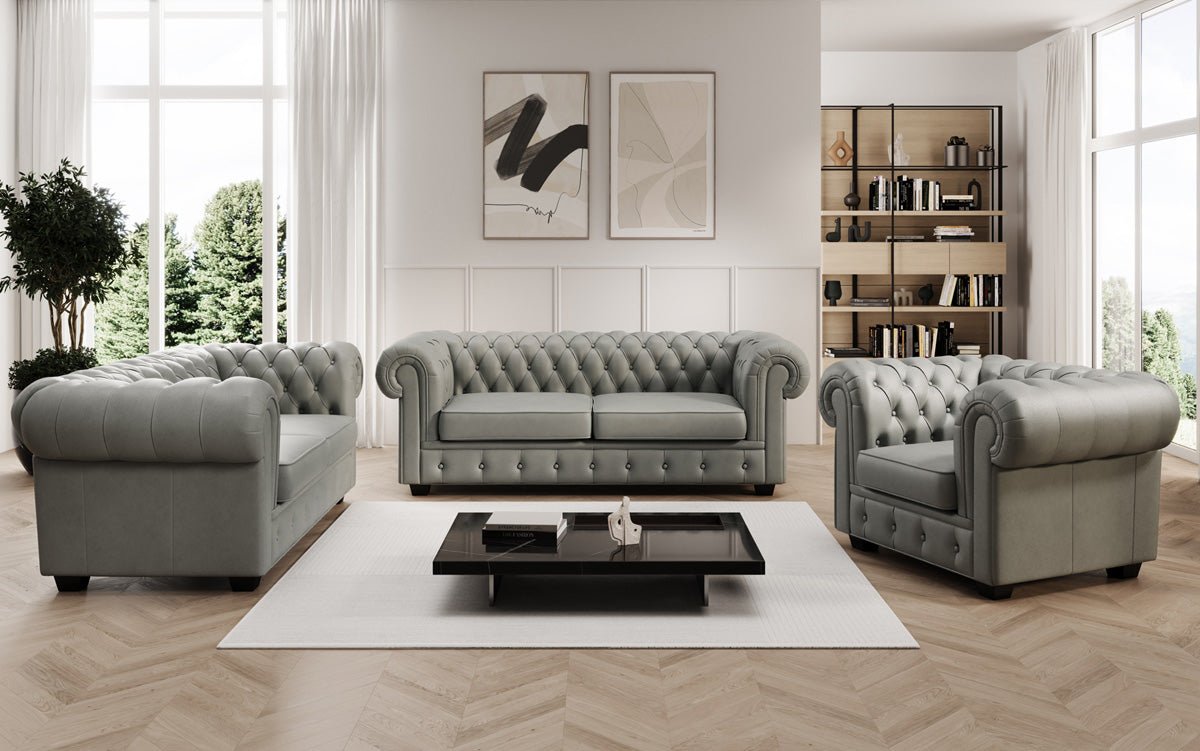 Chesterfield 2 Sëtz Sofa Royal a Echtläder