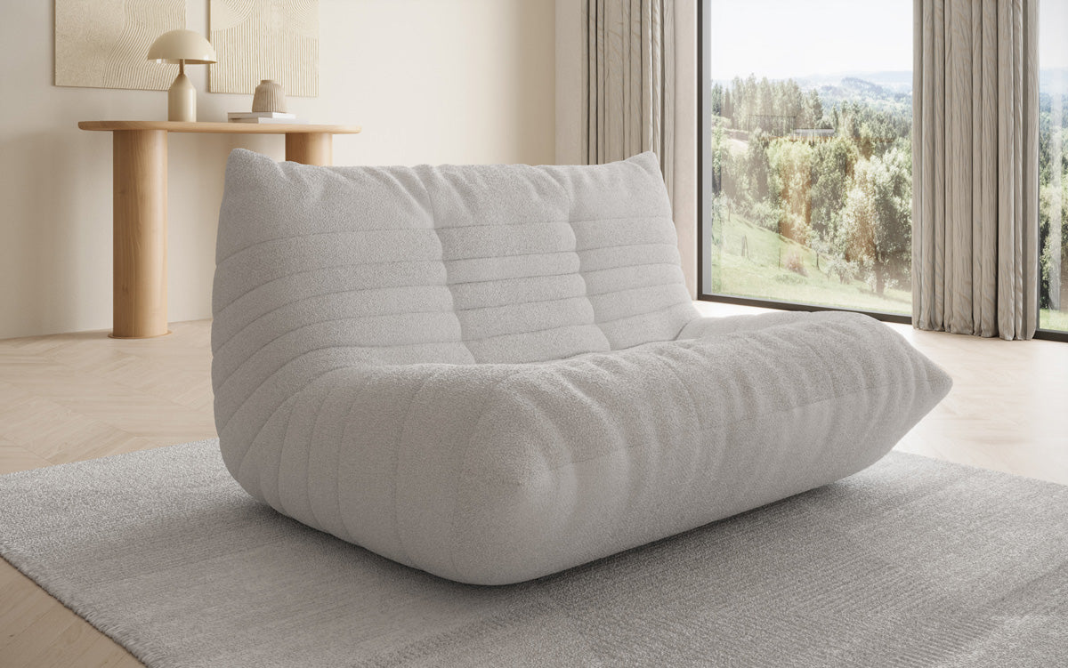 Designer 2-Sëtz Sofa Calmo am Teddy Bouclé
