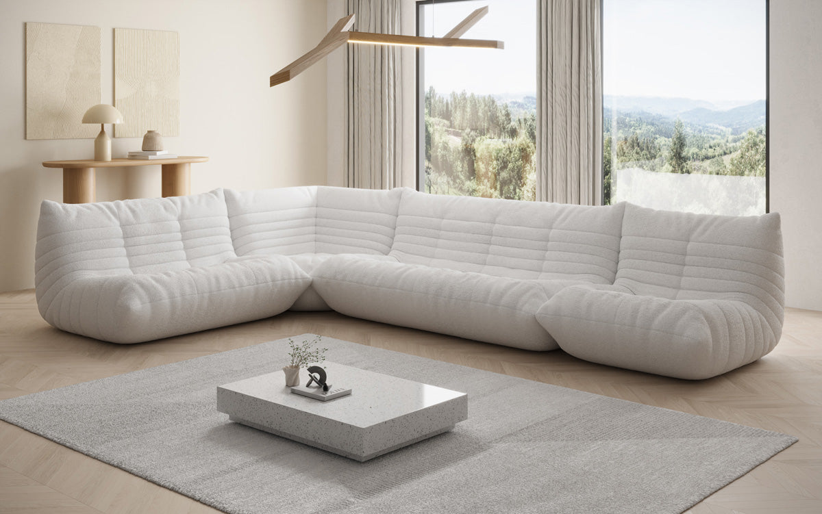 Designer Sofa Wunnlandschaft Calmo am Teddy Bouclé
