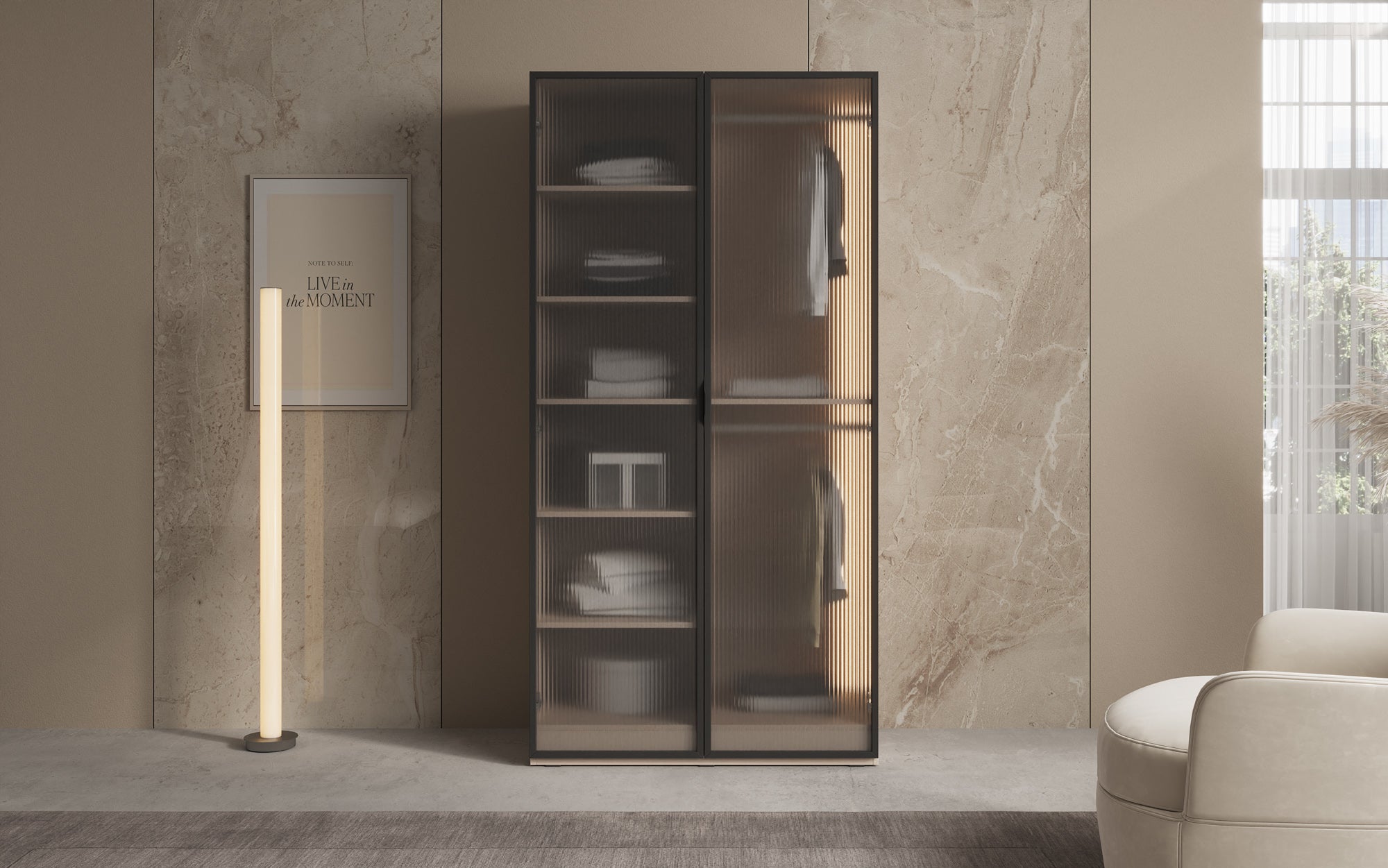 Modulo Arda – Armoire design avec façade en verre cannelé