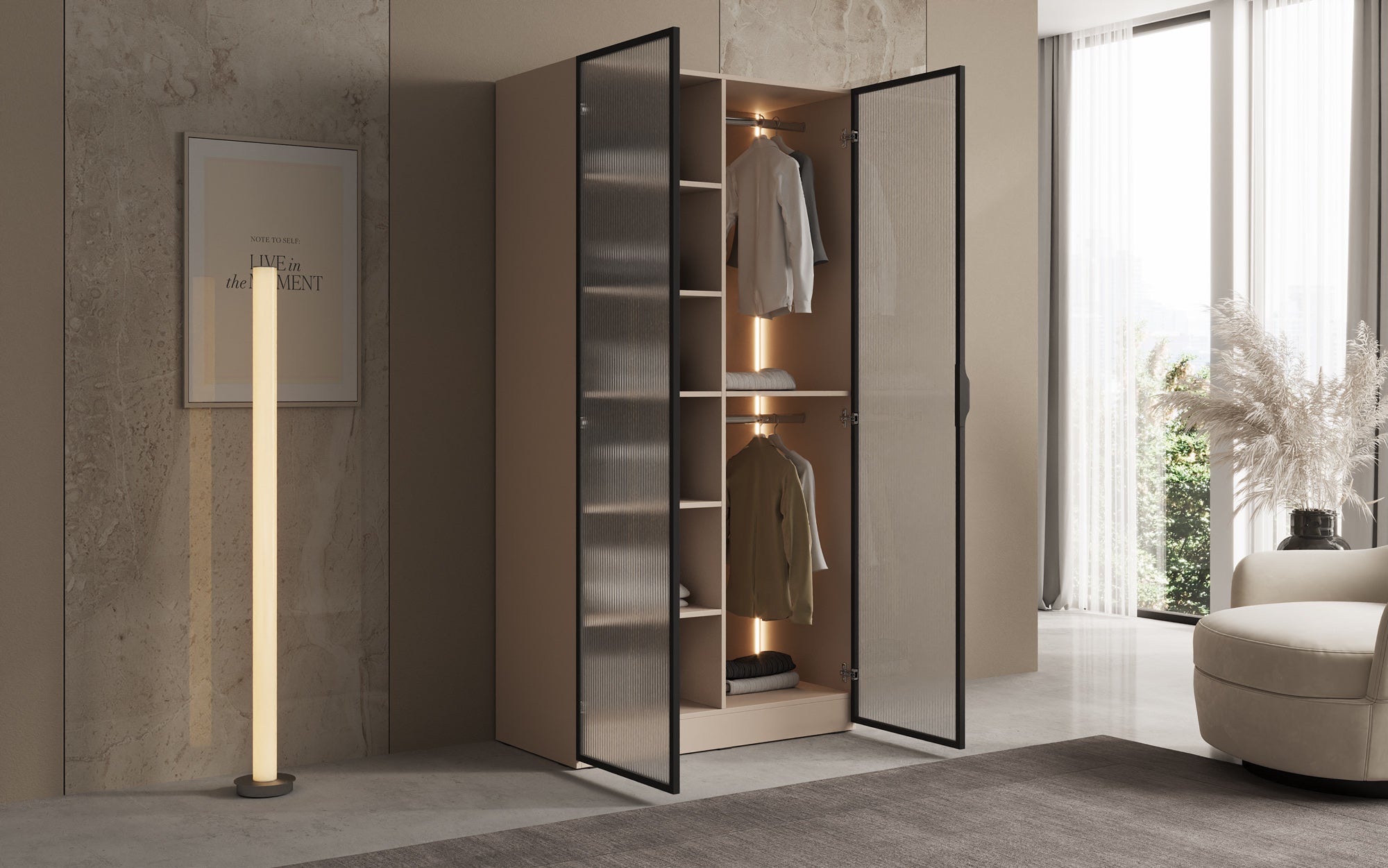 Modulo Arda – Armoire design avec façade en verre cannelé