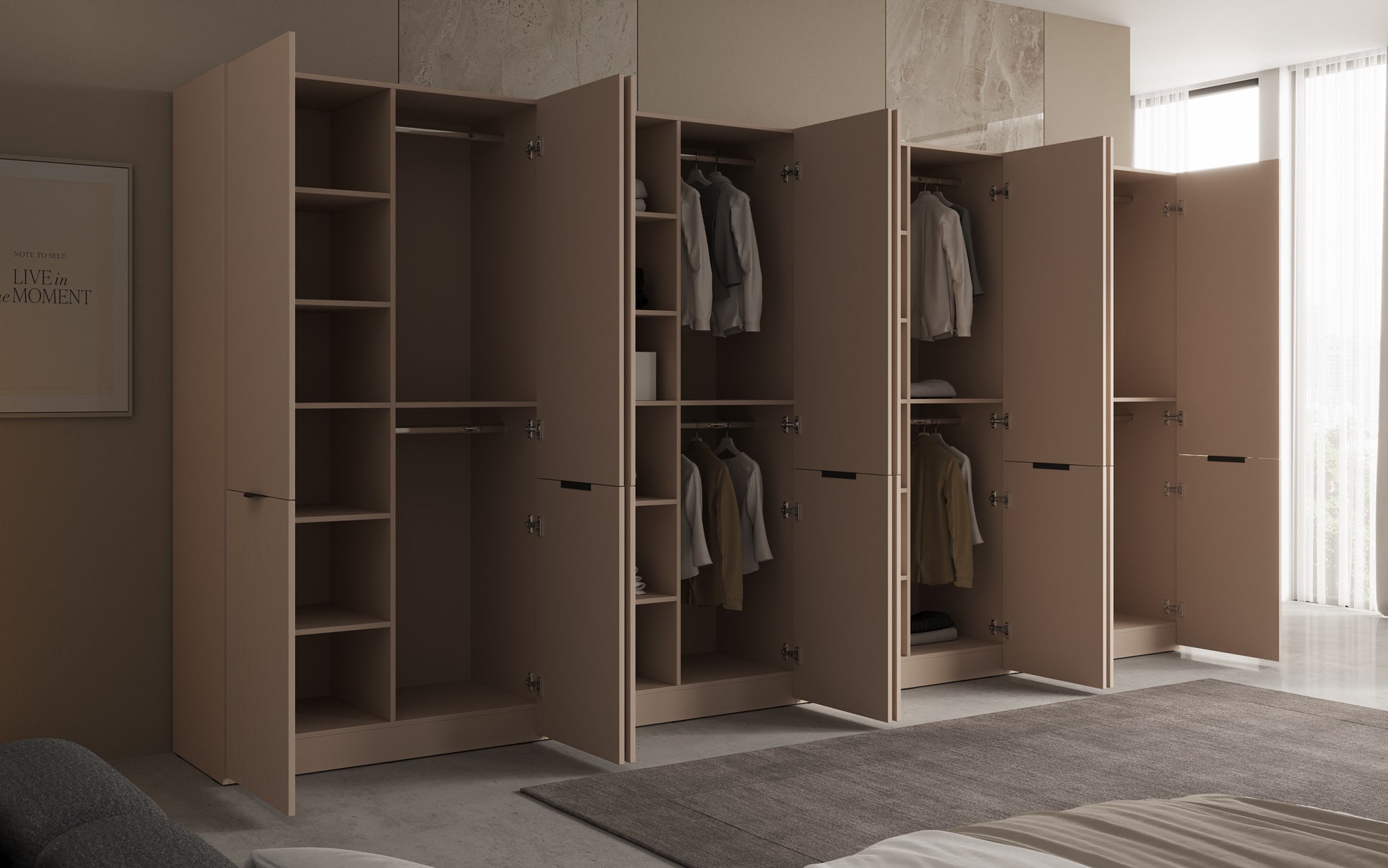 Modulo Faro XL – Armoire design à quatre modules avec façade MDF structurée