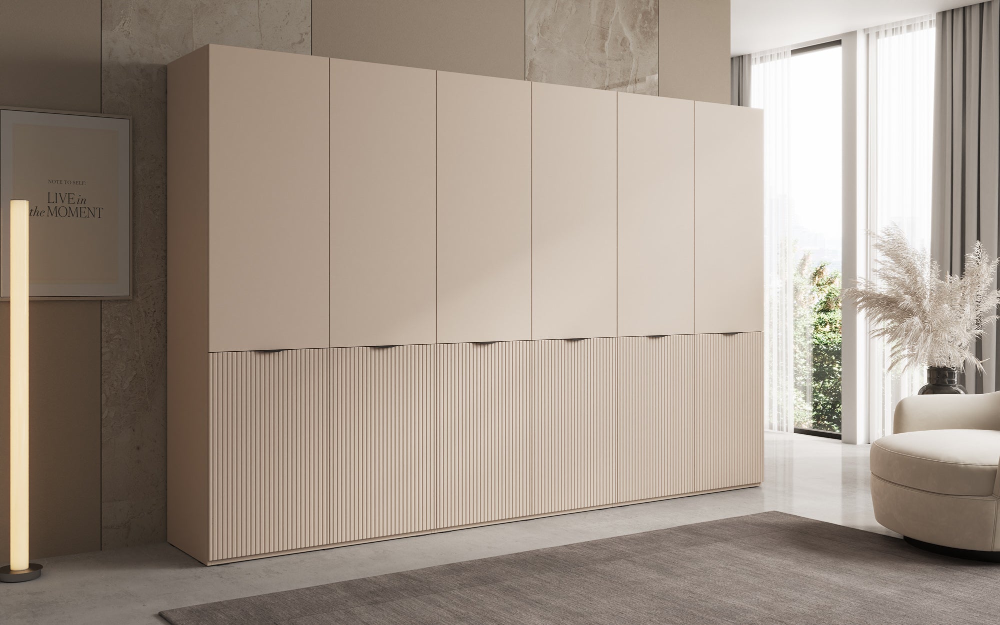 Modulo Faro – Armoire à vêtements design à trois modules avec façade MDF structurée