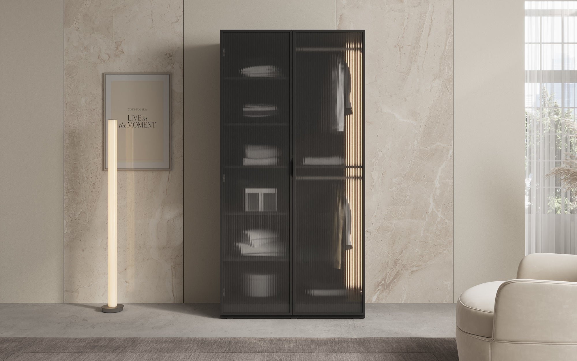 Modulo Arda – Armoire design avec façade en verre cannelé