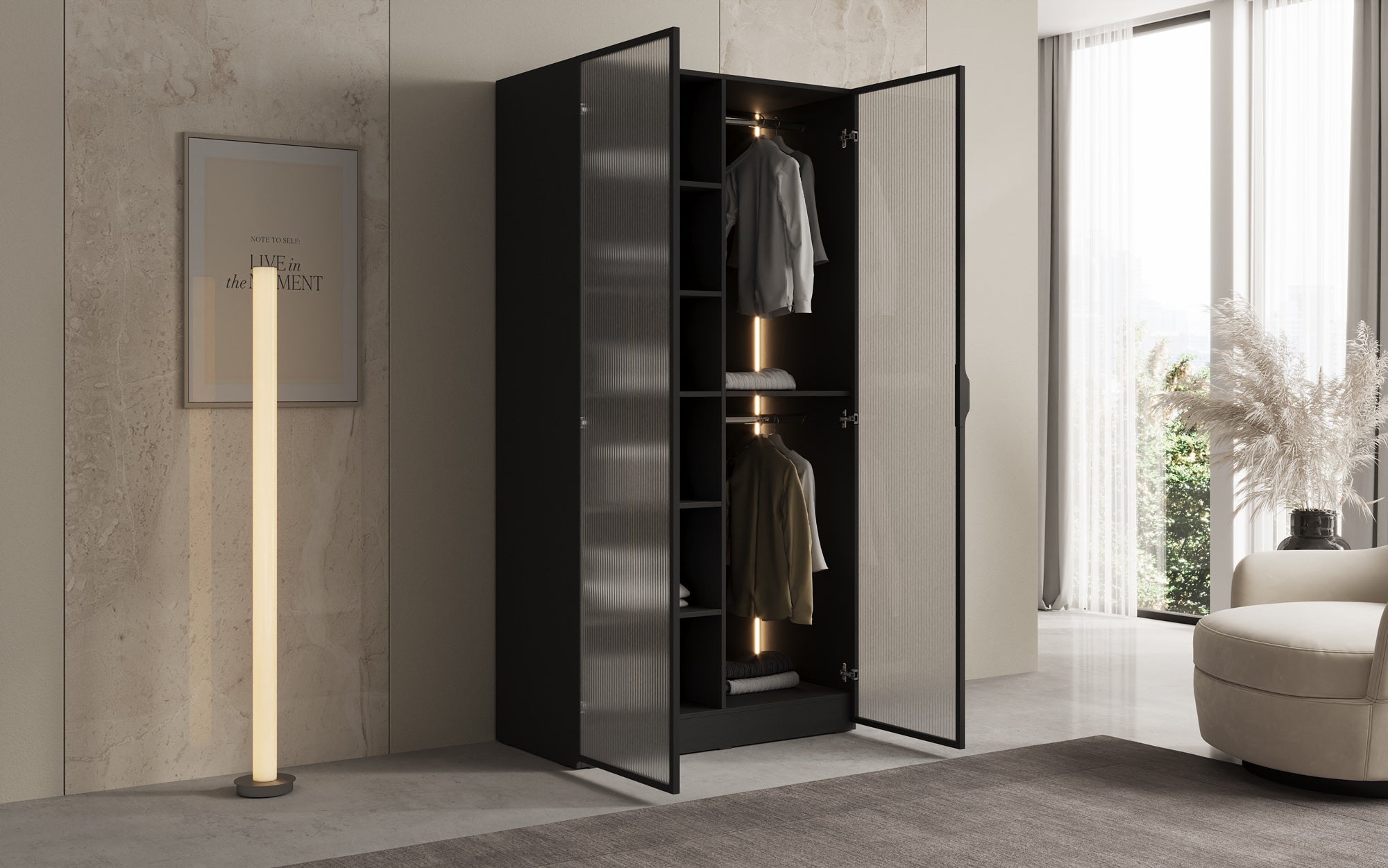 Modulo Arda – Armoire design avec façade en verre cannelé