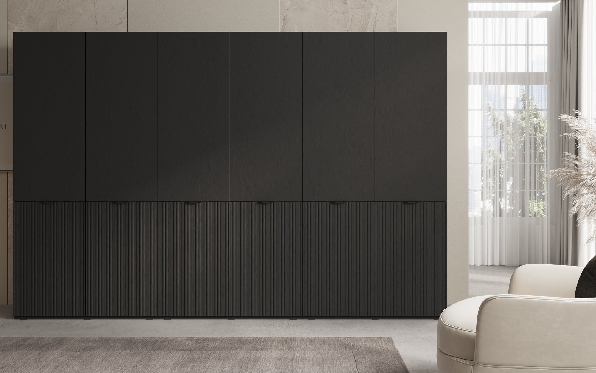 Modulo Faro – Armoire à vêtements design à trois modules avec façade MDF structurée