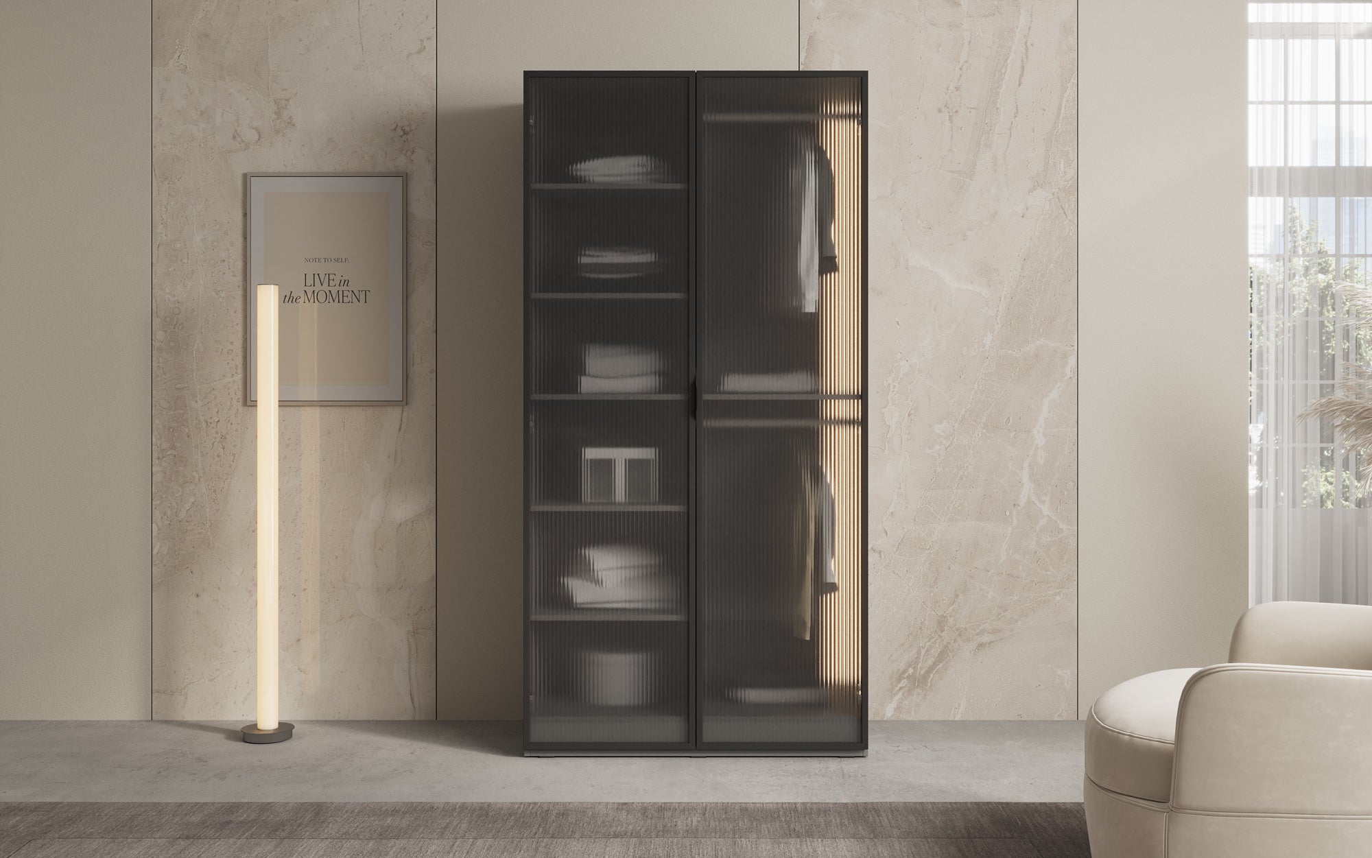 Modulo Arda – Armoire design avec façade en verre cannelé