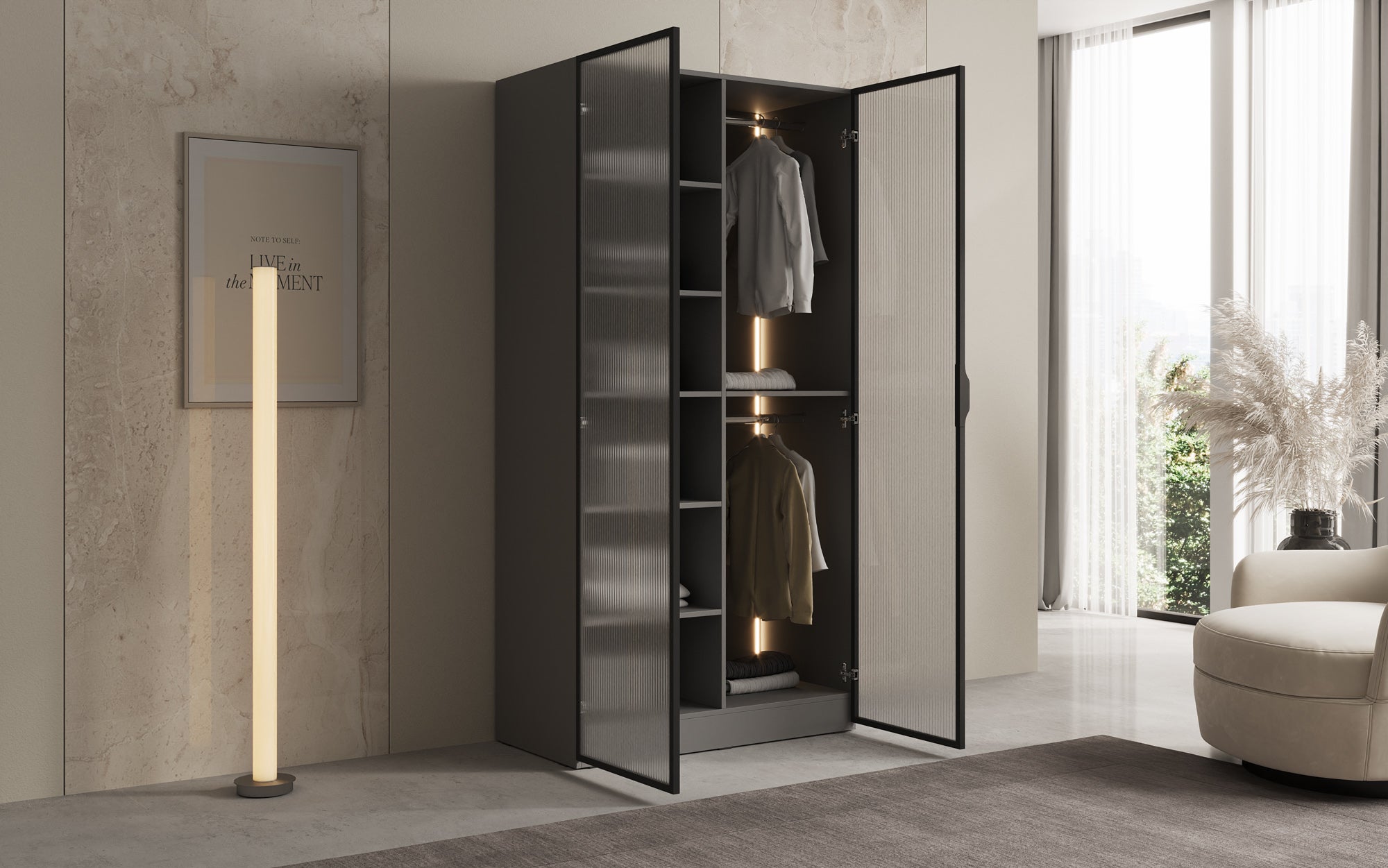 Modulo Arda – Armoire design avec façade en verre cannelé