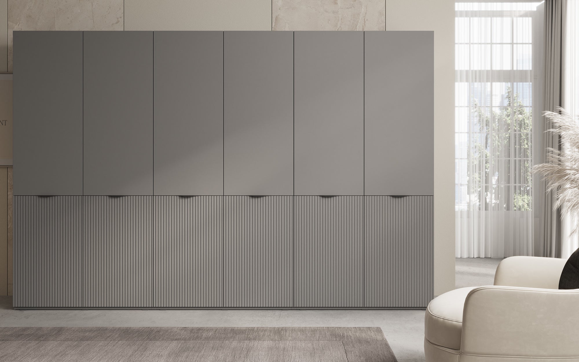 Modulo Faro – Armoire à vêtements design à trois modules avec façade MDF structurée