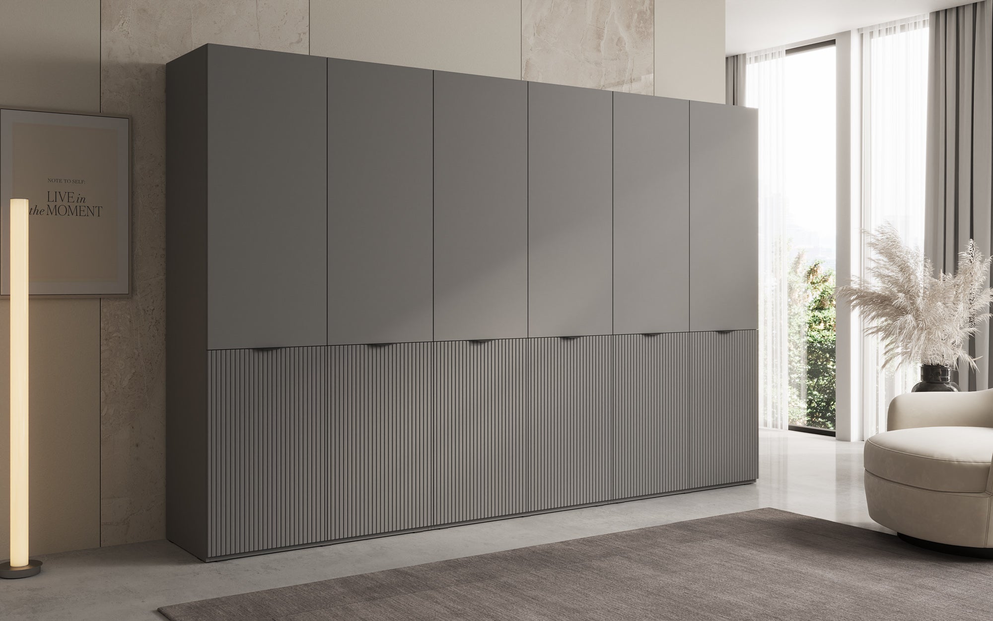 Modulo Faro – Armoire à vêtements design à trois modules avec façade MDF structurée