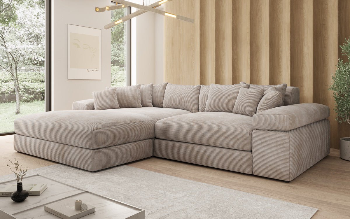 Designer Sofa Bernardo with wide Ottoman in Corduroy