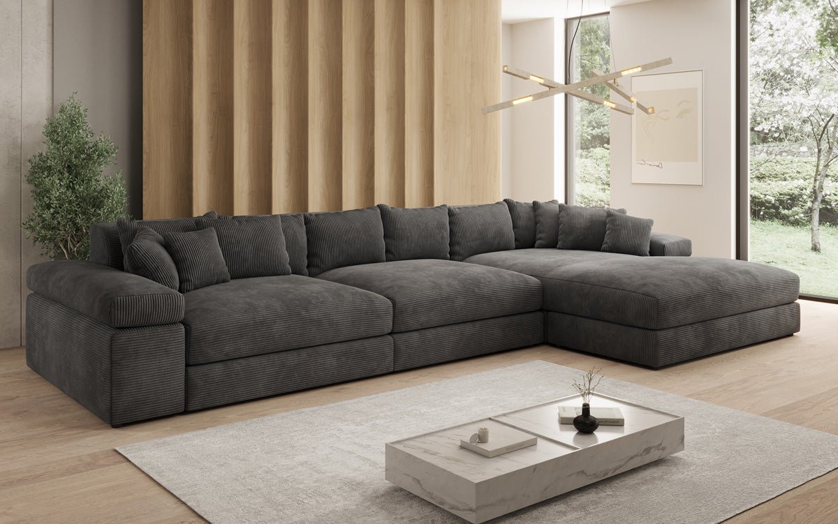 Designer Sofa Bernardo L Maxi with Wide Ottoman in Corduroy
