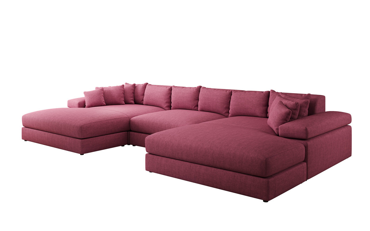 Designer sofa Bernardo U with wide ottoman in linen look