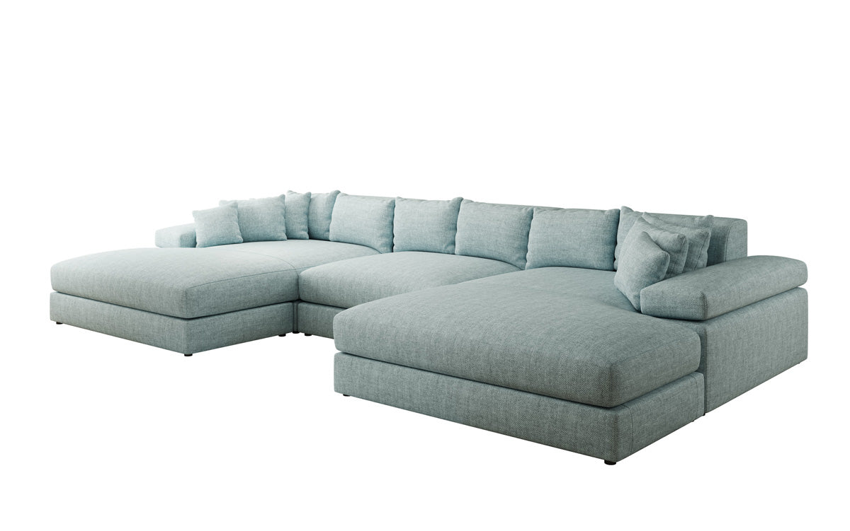 Designer sofa Bernardo U with wide ottoman in linen look