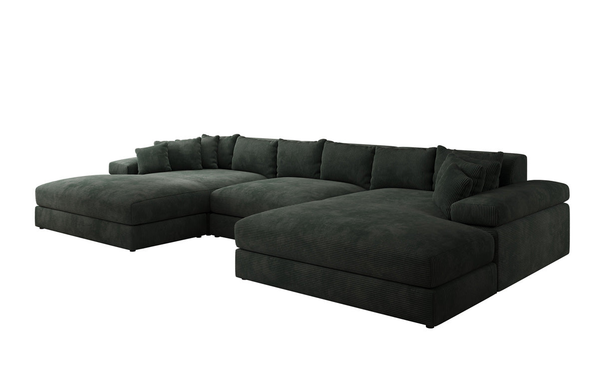 Designer Sofa Bernardo U with wide ottoman in Corduroy