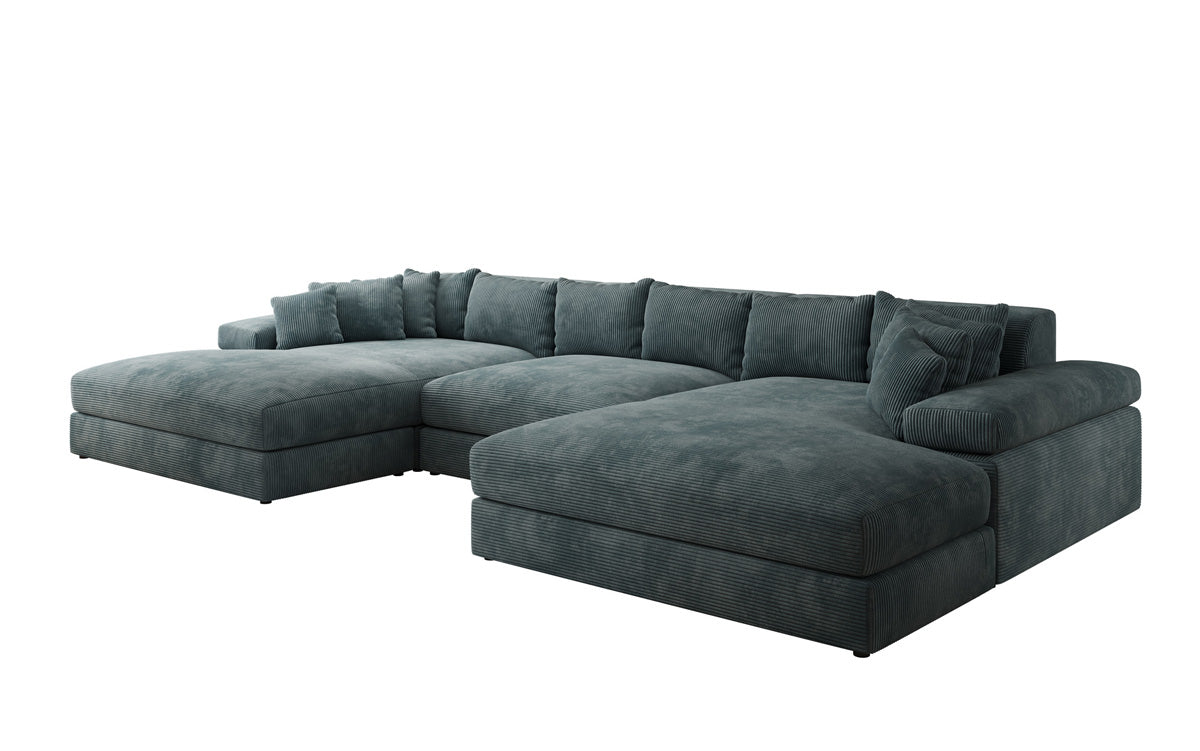Designer Sofa Bernardo U with wide ottoman in Corduroy