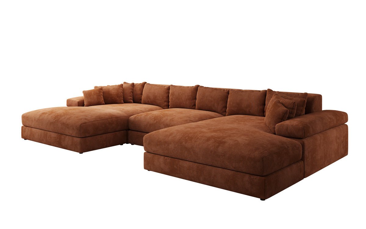 Designer Sofa Bernardo U with wide ottoman in Corduroy