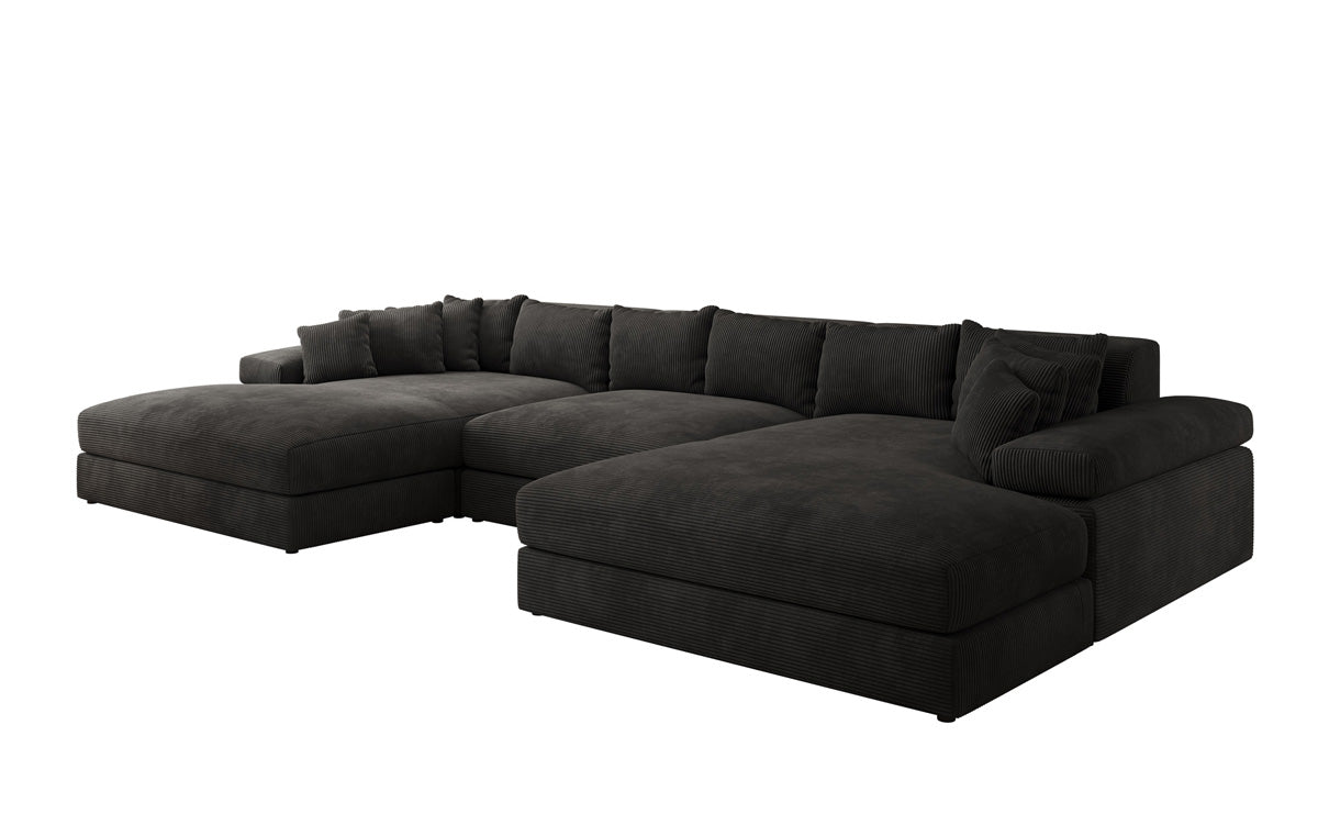 Designer Sofa Bernardo U with wide ottoman in Corduroy