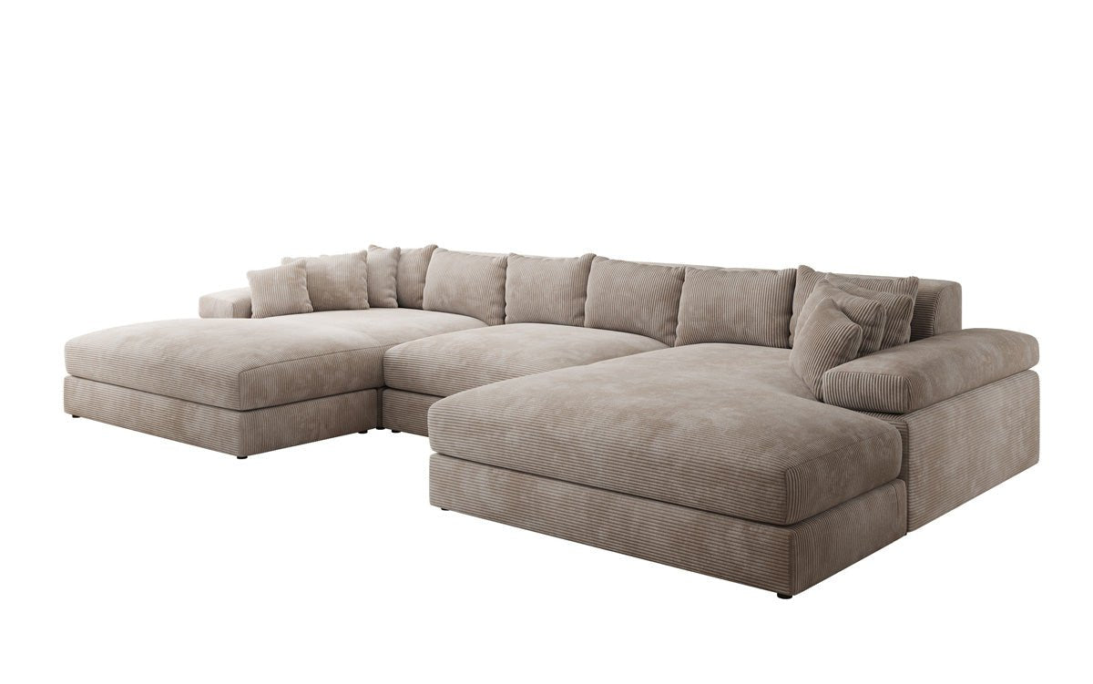 Designer Sofa Bernardo U with wide ottoman in Corduroy