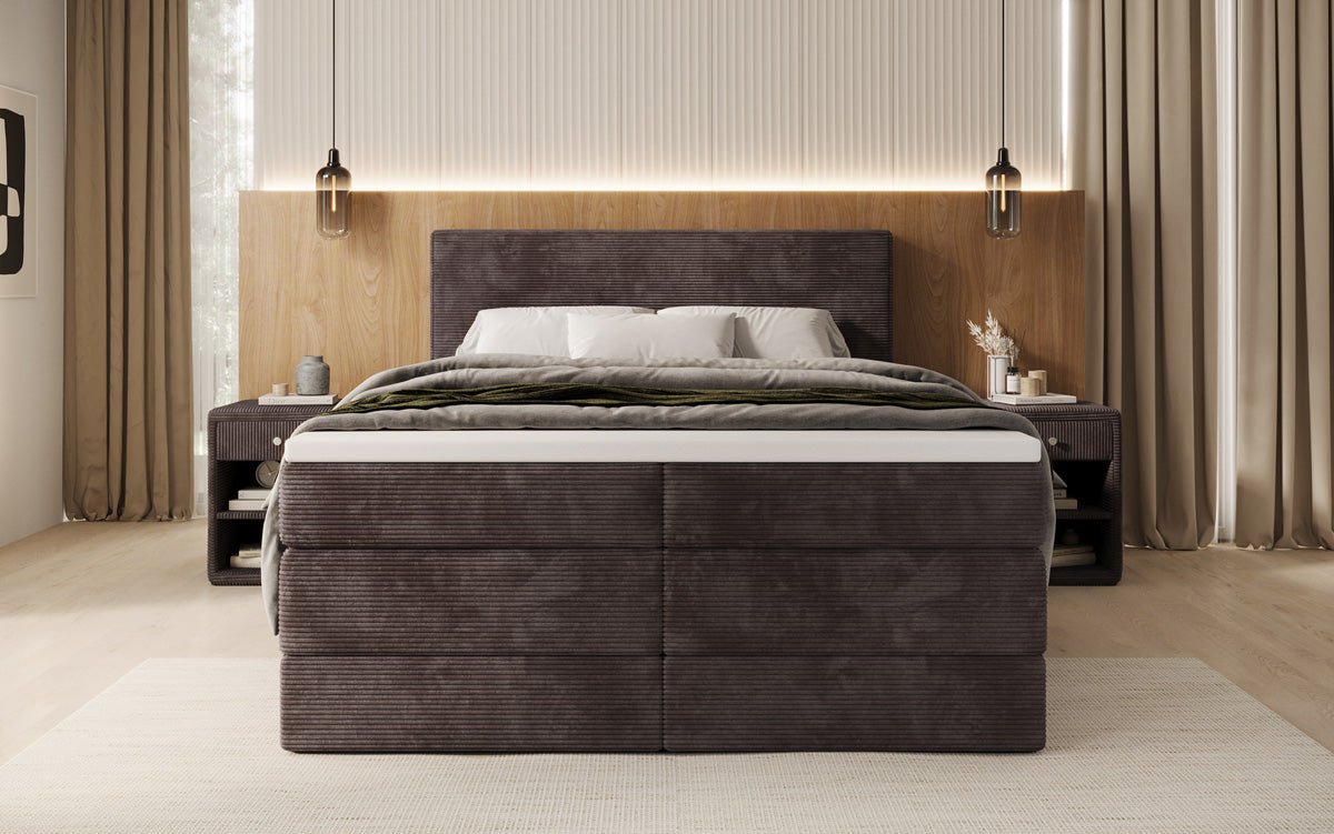 Box spring bed Noren with storage in Corduroy