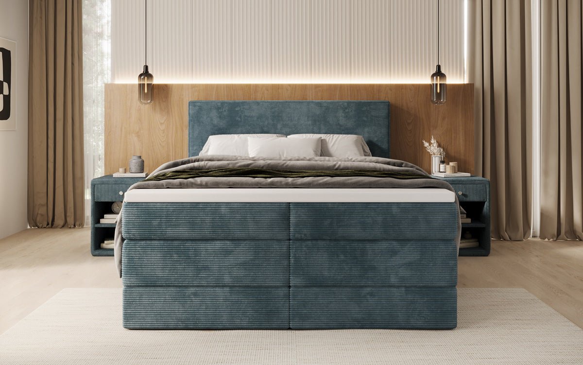 Box spring bed Noren with storage in Corduroy