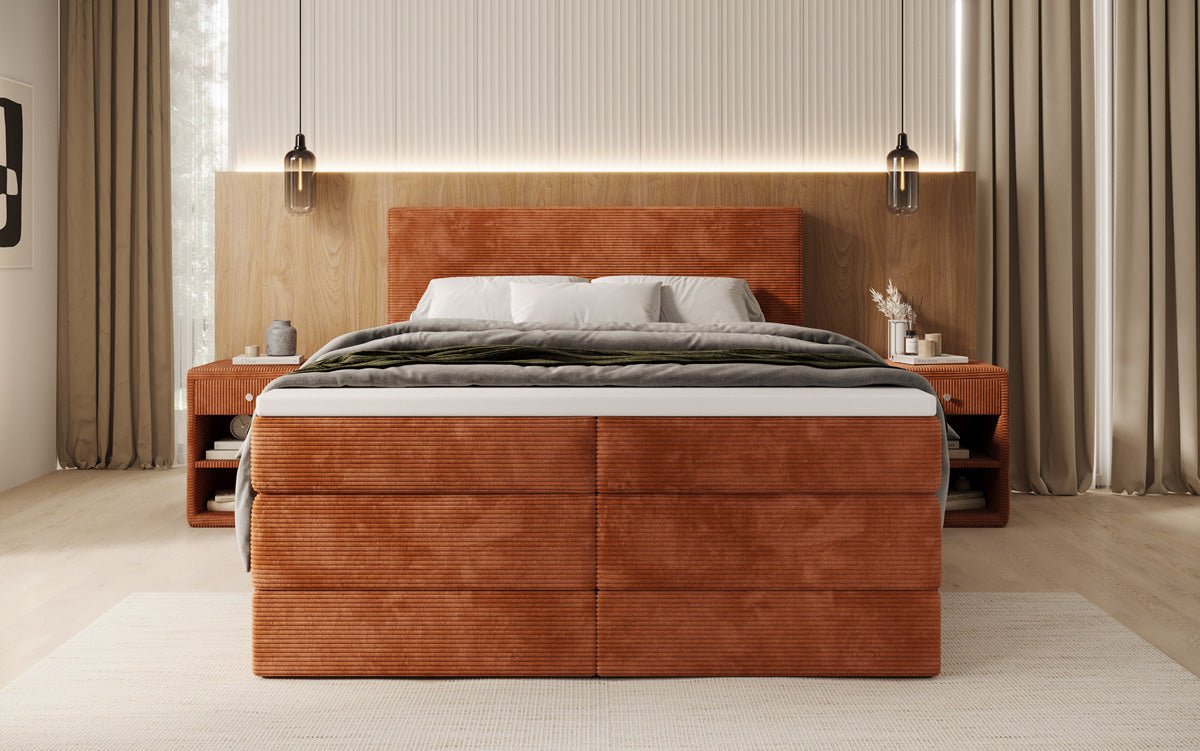 Box spring bed Noren with storage in Corduroy