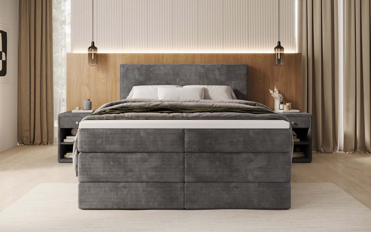 Box spring bed Noren with storage in Corduroy