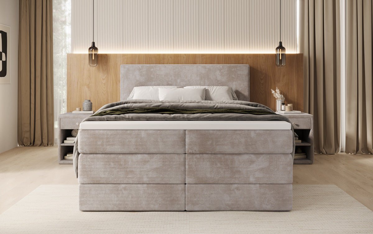 Box spring bed Noren with storage in Corduroy