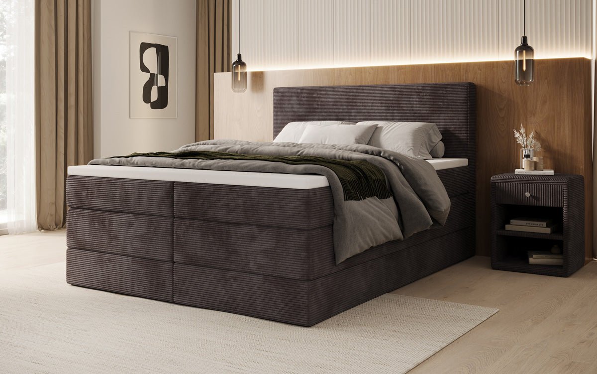 Box spring bed Noren with storage in Corduroy