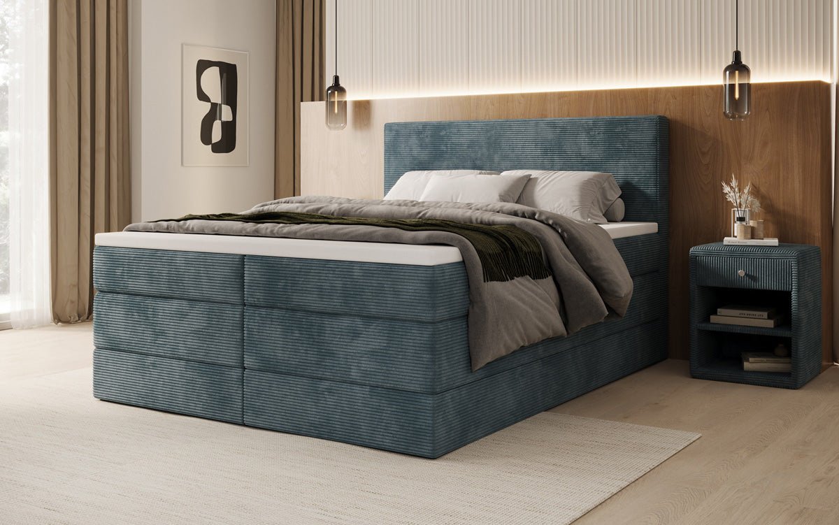 Box spring bed Noren with storage in Corduroy