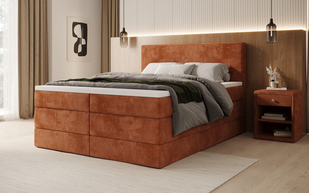 Box spring bed Noren with storage in Corduroy