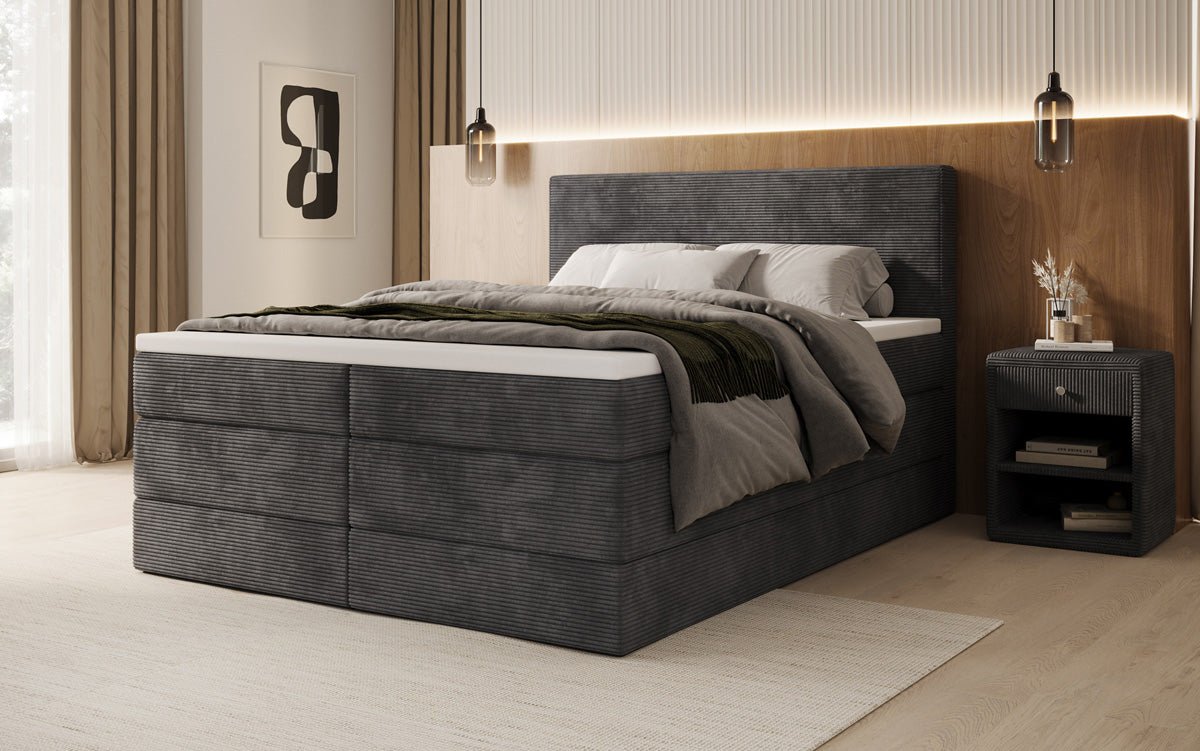 Box spring bed Noren with storage in Corduroy