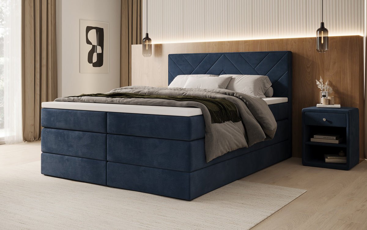 Box spring bed Norella with storage in velvet