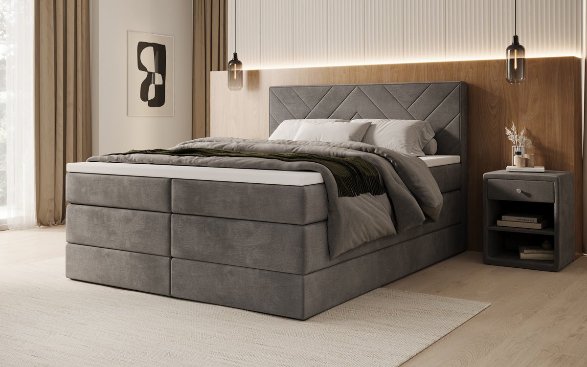 Lit boxspring Norella avec rangement en Velours
