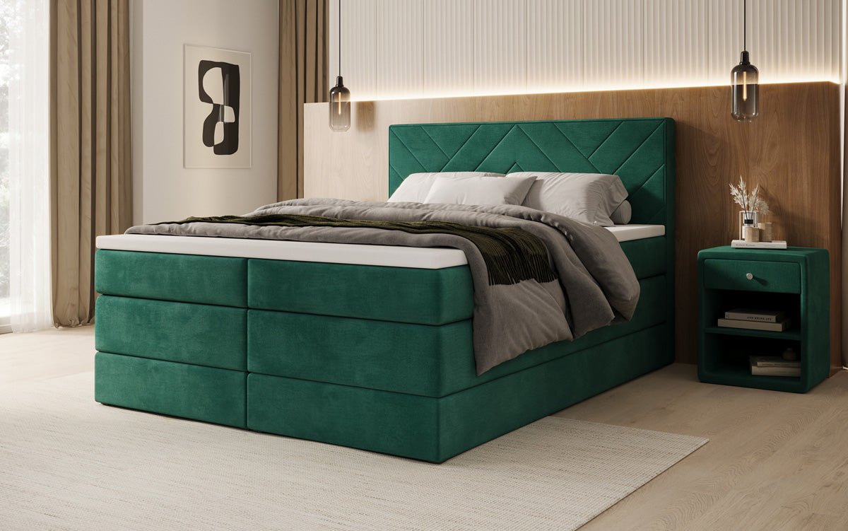Box spring bed Norella with storage in velvet