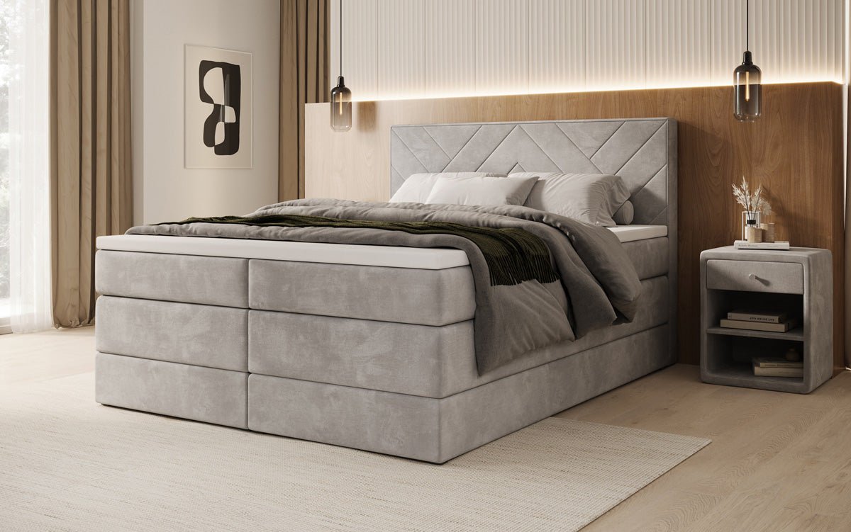 Box spring bed Norella with storage in velvet