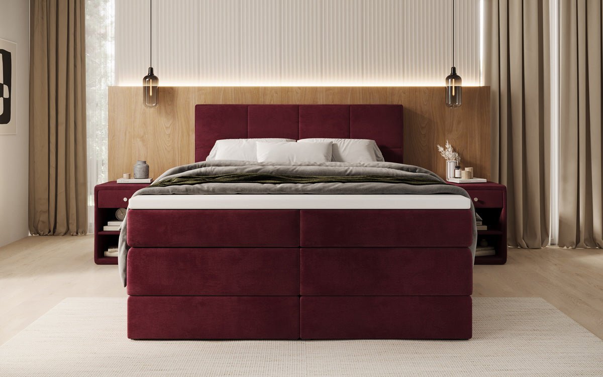 Lit boxspring Mareno avec rangement en Velours