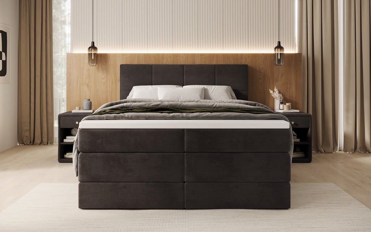 Lit boxspring Mareno avec rangement en Velours