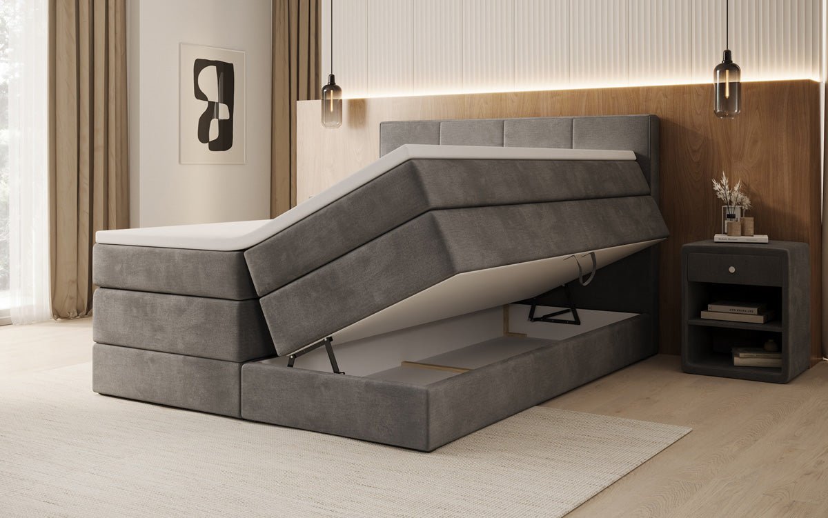 Lit boxspring Mareno avec rangement en Velours