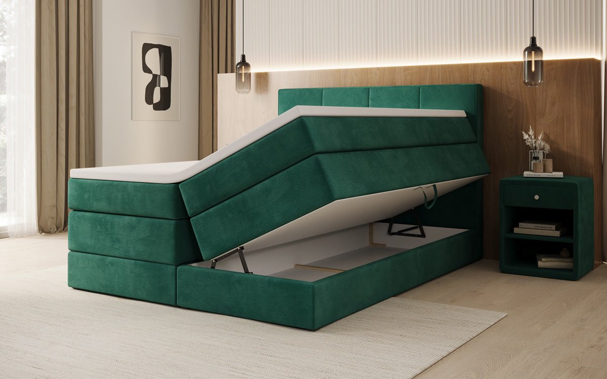 Lit boxspring Mareno avec rangement en Velours