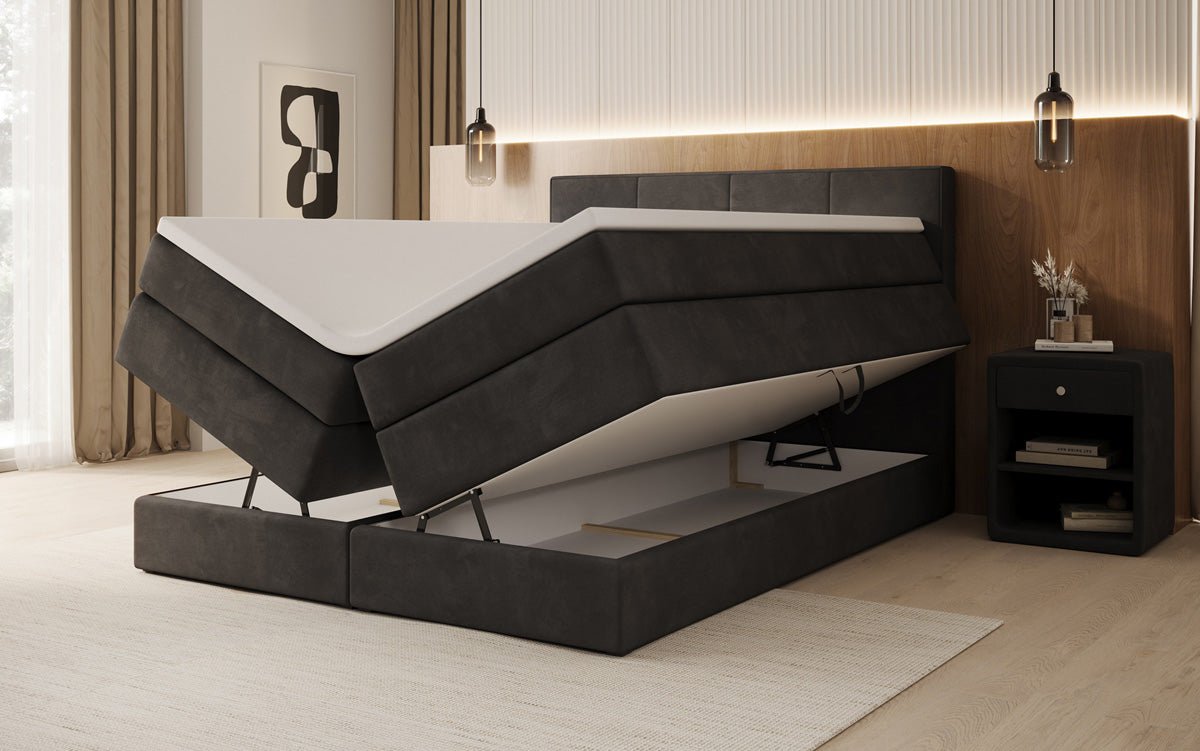 Lit boxspring Mareno avec rangement en Velours