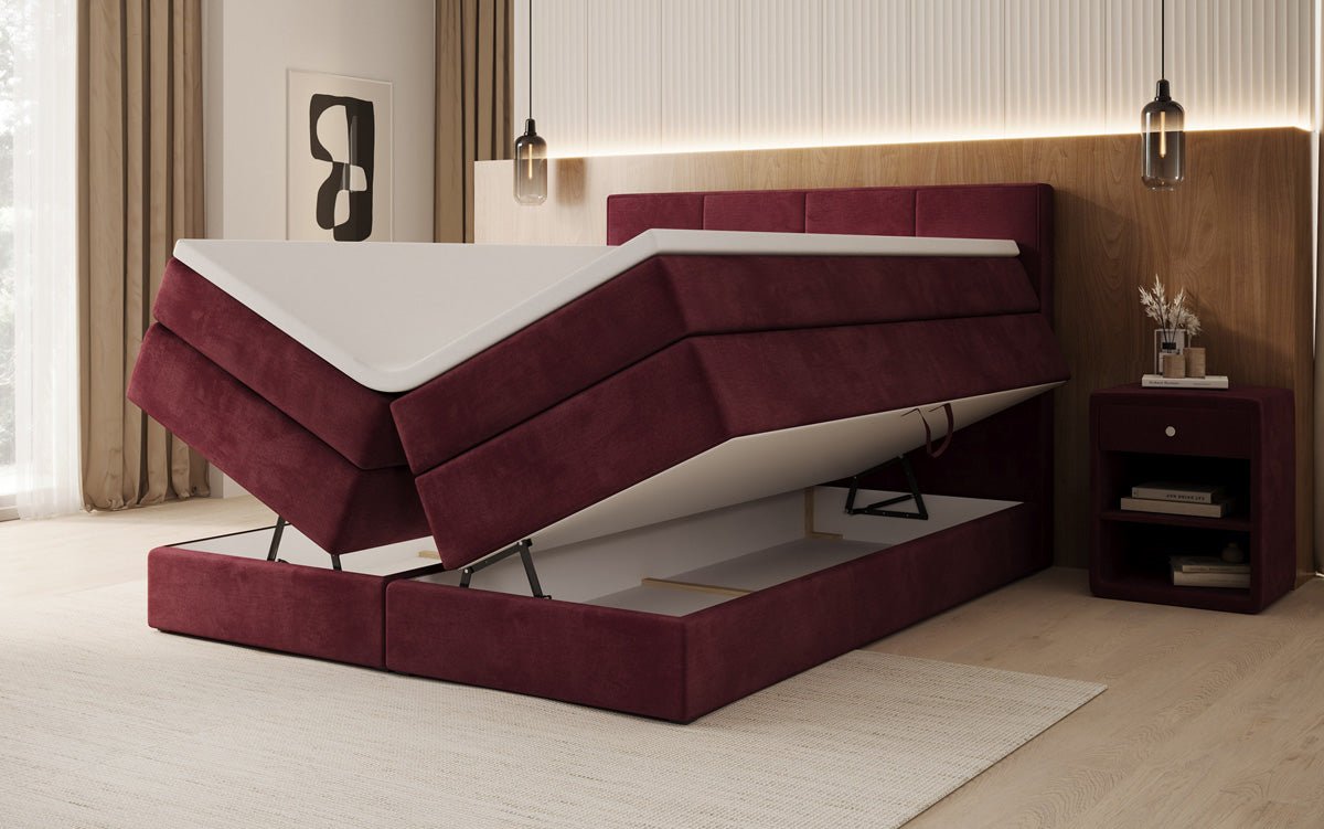 Lit boxspring Mareno avec rangement en Velours