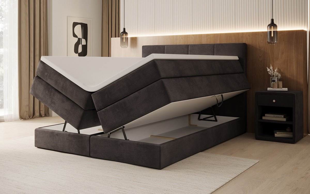 Lit boxspring Mareno avec rangement en Velours